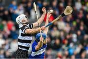 15 October 2023; Luke O'Farrell of Midleton in action against Conor O'Sullivan of Sarsfields during the Cork County Premier Senior Club Hurling Championship final between Sarsfields and Midleton at Páirc Uí Chaoimh in Cork. Photo by Eóin Noonan/Sportsfile