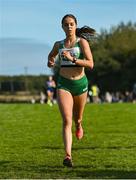15 October 2023; Avril Millerick of Youghal AC, Cork, on her way to finishing third in the junior women 4500m during the Autumn Open International Cross Country Festival & The Athletics Ireland Cross County Xperience at Abbotstown in Dublin. Photo by Sam Barnes/Sportsfile