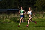 15 October 2023; Ide Nic Dhomhnaill of West Limerick AC, left, on her way to winning the senior women's 6000m, ahead of Grace Carson of Northern Ireland, right, during the Autumn Open International Cross Country Festival & The Athletics Ireland Cross County Xperience at Abbotstown in Dublin. Photo by Sam Barnes/Sportsfile