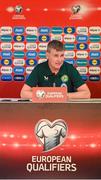 15 October 2023; Manager Stephen Kenny during a Republic of Ireland press conference at Estádio Algarve in Faro, Portugal. Photo by Stephen McCarthy/Sportsfile