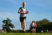 15 October 2023; Oliver Keogh of Limerick AC on his way to winning the boys U13 4x500m relay during the Autumn Open International Cross Country Festival & The Athletics Ireland Cross County Xperience at Abbotstown in Dublin. Photo by Sam Barnes/Sportsfile