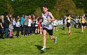 15 October 2023; Patrick Hosey of Dundrum South Dublin competes in the U13 boys 4x500m relay during the Autumn Open International Cross Country Festival & The Athletics Ireland Cross County Xperience at Abbotstown in Dublin. Photo by Sam Barnes/Sportsfile