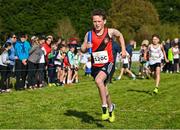 15 October 2023; Liam Collis of Lucan Harriers AC, Dublin, competes in the U13 boys 4x500m relay during the Autumn Open International Cross Country Festival & The Athletics Ireland Cross County Xperience at Abbotstown in Dublin. Photo by Sam Barnes/Sportsfile