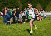 15 October 2023; Patrick Ruane of Moy Valley AC, Mayo, compete in the U13 boys 4x500m relay during the Autumn Open International Cross Country Festival & The Athletics Ireland Cross County Xperience at Abbotstown in Dublin. Photo by Sam Barnes/Sportsfile