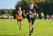 15 October 2023; David Kosmala of Blackrock AC, Dublin competes in the boys U13 4x500m relay during the Autumn Open International Cross Country Festival & The Athletics Ireland Cross County Xperience at Abbotstown in Dublin. Photo by Sam Barnes/Sportsfile