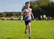 15 October 2023; James Cunnane of Dundrum South Dublin C, competes in the boys U13 4x500m relay during the Autumn Open International Cross Country Festival & The Athletics Ireland Cross County Xperience at Abbotstown in Dublin. Photo by Sam Barnes/Sportsfile