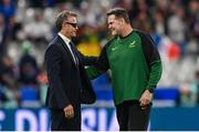 15 October 2023; South Africa director of rugby Rassie Erasmus, right, and France head coach Fabien Galthié before the 2023 Rugby World Cup quarter-final match between France and South Africa at the Stade de France in Paris, France. Photo by Ramsey Cardy/Sportsfile