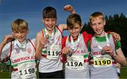 15 October 2023; The Limerick AC team after winning the boys U13 4x500m relay during the Autumn Open International Cross Country Festival & The Athletics Ireland Cross County Xperience at Abbotstown in Dublin. Photo by Sam Barnes/Sportsfile