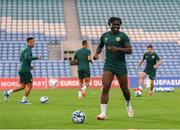 15 October 2023; Festy Ebosele during a Republic of Ireland training session at Estádio Algarve in Faro, Portugal. Photo by Stephen McCarthy/Sportsfile