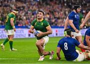 15 October 2023; Damian de Allende of South Africa after scoring his side's second try during the 2023 Rugby World Cup quarter-final match between France and South Africa at the Stade de France in Paris, France. Photo by Ramsey Cardy/Sportsfile
