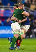 15 October 2023; Duane Vermeulen of South Africa is tackled by Gregory Alldritt of France during the 2023 Rugby World Cup quarter-final match between France and South Africa at the Stade de France in Paris, France. Photo by Harry Murphy/Sportsfile