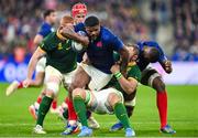 15 October 2023; Jonathan Danty of France is tackled by Duane Vermeulen of South Africa during the 2023 Rugby World Cup quarter-final match between France and South Africa at the Stade de France in Paris, France. Photo by Ramsey Cardy/Sportsfile