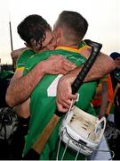 15 October 2023; Kilcormac-Killoughey players Jordan Quinn, left, and Tom Spain celebrate after their side's victory in the Offaly County Senior Club Hurling Championship final match between Kilcormac-Killoughey and Shinrone at Grant Heating St Brendan's Park in Birr, Offaly. Photo by Seb Daly/Sportsfile