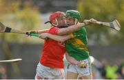 15 October 2023; Conor Doughan of Shinrone in action against Adam Screeney of Kilcormac-Killoughey during the Offaly County Senior Club Hurling Championship final match between Kilcormac-Killoughey and Shinrone at Grant Heating St Brendan's Park in Birr, Offaly. Photo by Seb Daly/Sportsfile