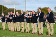 15 October 2023; Offaly players of the 1998 hurling All-Ireland winning Jubilee team as the team are honoured at half-time of the Offaly County Senior Club Hurling Championship final match between Kilcormac-Killoughey and Shinrone at Grant Heating St Brendan's Park in Birr, Offaly. Photo by Seb Daly/Sportsfile