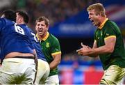 15 October 2023; Kwagga Smith, left, and Pieter-Steph Du Toit of South Africa celebrate winning a penalty during the 2023 Rugby World Cup quarter-final match between France and South Africa at the Stade de France in Paris, France. Photo by Harry Murphy/Sportsfile