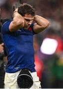 15 October 2023; Antoine Dupont of France reacts after his side's defeat in the 2023 Rugby World Cup quarter-final match between France and South Africa at the Stade de France in Paris, France. Photo by Harry Murphy/Sportsfile