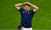 15 October 2023; Antoine Dupont of France reacts after the 2023 Rugby World Cup quarter-final match between France and South Africa at the Stade de France in Paris, France. Photo by Brendan Moran/Sportsfile