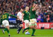 15 October 2023; Eben Etzebeth of South Africa celebrates after the 2023 Rugby World Cup quarter-final match between France and South Africa at the Stade de France in Paris, France. Photo by Ramsey Cardy/Sportsfile
