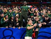 15 October 2023; Deon Fourie of South Africa with supporters after his side's victory in the 2023 Rugby World Cup quarter-final match between France and South Africa at the Stade de France in Paris, France. Photo by Harry Murphy/Sportsfile
