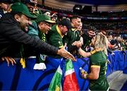 15 October 2023; Faf de Klerk of South Africa with supporters after his side's victory in during the 2023 Rugby World Cup quarter-final match between France and South Africa at the Stade de France in Paris, France. Photo by Harry Murphy/Sportsfile
