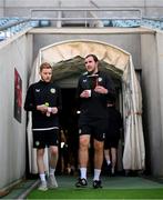 15 October 2023; Sam Rice, athletic therapist, and coach John O'Shea during a Republic of Ireland training session at Estádio Algarve in Faro, Portugal. Photo by Stephen McCarthy/Sportsfile