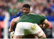 15 October 2023; Jonathan Danty of France is tackled by Steven Kitshoff of South Africa during the 2023 Rugby World Cup quarter-final match between France and South Africa at the Stade de France in Paris, France. Photo by Harry Murphy/Sportsfile