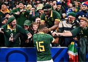 15 October 2023; Damian Willemse of South Africa with supporters after his side's victory in the 2023 Rugby World Cup quarter-final match between France and South Africa at the Stade de France in Paris, France. Photo by Harry Murphy/Sportsfile