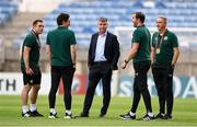 16 October 2023; Republic of Ireland manager Stephen Kenny, centre, with coaches, from left, Stephen Rice, Keith Andrews, John O'Shea and goalkeeping coach Dean Kiely before the UEFA EURO 2024 Championship qualifying group B match between Gibraltar and Republic of Ireland at Estádio Algarve in Faro, Portugal. Photo by Stephen McCarthy/Sportsfile