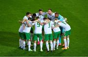 16 October 2023; Republic of Ireland captain Shane Duffy talks to his teammates before the UEFA EURO 2024 Championship qualifying group B match between Gibraltar and Republic of Ireland at Estádio Algarve in Faro, Portugal. Photo by Seb Daly/Sportsfile