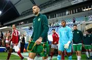 16 October 2023; Republic of Ireland captain Shane Duffy leads his side out before the UEFA EURO 2024 Championship qualifying group B match between Gibraltar and Republic of Ireland at Estádio Algarve in Faro, Portugal. Photo by Stephen McCarthy/Sportsfile