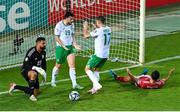 16 October 2023; Mikey Johnston of Republic of Ireland celebrates with team-mate Jason Knight after scoring their side's second goal during the UEFA EURO 2024 Championship qualifying group B match between Gibraltar and Republic of Ireland at Estádio Algarve in Faro, Portugal. Photo by Seb Daly/Sportsfile