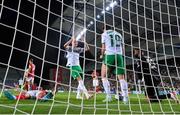 16 October 2023; Mikey Johnston of Republic of Ireland, right,  celebrates with teammate Jason Knight after scoring their side's second goal during the UEFA EURO 2024 Championship qualifying group B match between Gibraltar and Republic of Ireland at Estádio Algarve in Faro, Portugal. Photo by Stephen McCarthy/Sportsfile