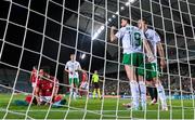 16 October 2023; Mikey Johnston of Republic of Ireland, 19, celebrates with teammate Jason Knight after scoring their side's second goal during the UEFA EURO 2024 Championship qualifying group B match between Gibraltar and Republic of Ireland at Estádio Algarve in Faro, Portugal. Photo by Stephen McCarthy/Sportsfile