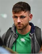 16 October 2023; Hugo Keenan of Ireland on the Ireland rugby teams return at Dublin Airport from the 2023 Rugby World Cup in Paris, France. Photo by Piaras Ó Mídheach/Sportsfile