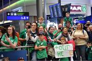 16 October 2023; Supporters await the Ireland rugby teams arrival at Dublin Airport from the 2023 Rugby World Cup in Paris, France. Photo by Piaras Ó Mídheach/Sportsfile
