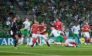 16 October 2023; Matt Doherty of Republic of Ireland scores his side's third goal during the UEFA EURO 2024 Championship qualifying group B match between Gibraltar and Republic of Ireland at Estádio Algarve in Faro, Portugal. Photo by Stephen McCarthy/Sportsfile
