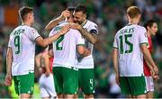 16 October 2023; Matt Doherty of Republic of Ireland, 2, celebrates with teammates, from left, Evan Ferguson, Shane Duffy and Liam Scales after scoring their side's third goal during the UEFA EURO 2024 Championship qualifying group B match between Gibraltar and Republic of Ireland at Estádio Algarve in Faro, Portugal. Photo by Stephen McCarthy/Sportsfile