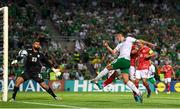 16 October 2023; Jamie McGrath of Republic of Ireland has a shot on goal during the UEFA EURO 2024 Championship qualifying group B match between Gibraltar and Republic of Ireland at Estádio Algarve in Faro, Portugal. Photo by Stephen McCarthy/Sportsfile