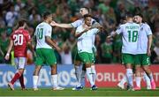 16 October 2023; Callum Robinson of Republic of Ireland, centre, celebrates with teammates, from left, Adam Idah, Shane Duffy, Jamie McGrath and Matt Doherty after scoring their side's fourth goal during the UEFA EURO 2024 Championship qualifying group B match between Gibraltar and Republic of Ireland at Estádio Algarve in Faro, Portugal. Photo by Stephen McCarthy/Sportsfile