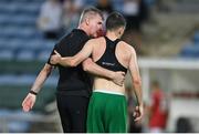 16 October 2023; Republic of Ireland manager Stephen Kenny and Jason Knight of Republic of Ireland after the UEFA EURO 2024 Championship qualifying group B match between Gibraltar and Republic of Ireland at Estádio Algarve in Faro, Portugal. Photo by Seb Daly/Sportsfile