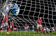 16 October 2023; Matt Doherty of Republic of Ireland scores his side's third goal during the UEFA EURO 2024 Championship qualifying group B match between Gibraltar and Republic of Ireland at Estádio Algarve in Faro, Portugal. Photo by Stephen McCarthy/Sportsfile