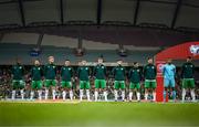 16 October 2023; Republic of Ireland players before the UEFA EURO 2024 Championship qualifying group B match between Gibraltar and Republic of Ireland at Estádio Algarve in Faro, Portugal. Photo by Stephen McCarthy/Sportsfile