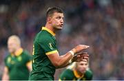 15 October 2023; Handre Pollard of South Africa during the 2023 Rugby World Cup quarter-final match between France and South Africa at the Stade de France in Paris, France. Photo by Ramsey Cardy/Sportsfile