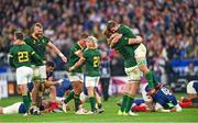 15 October 2023; Kwagga Smith of South Africa, right, celebrates with team-mate Pieter-Steph Du Toit after the 2023 Rugby World Cup quarter-final match between France and South Africa at the Stade de France in Paris, France. Photo by Ramsey Cardy/Sportsfile
