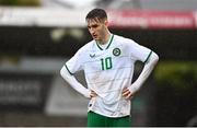 17 October 2023; Mason Melia of Republic of Ireland reacts during the UEFA European U17 Championship qualifying round 10 match between Switzerland and Republic of Ireland at Turner's Cross in Cork. Photo by Eóin Noonan/Sportsfile