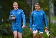 17 October 2023; Jamie Osborne, left, and Scott Penny during Leinster rugby squad training at UCD in Dublin. Photo by Ben McShane/Sportsfile