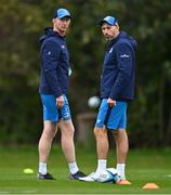 17 October 2023; Head coach Leo Cullen, left, and Backs coach Andrew Goodman during Leinster rugby squad training at UCD in Dublin. Photo by Ben McShane/Sportsfile