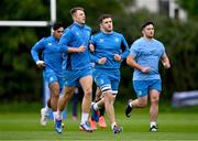 17 October 2023; Leinster players, including Lee Barron, second from left, during Leinster rugby squad training at UCD in Dublin. Photo by Ben McShane/Sportsfile