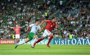 16 October 2023; Aymen Mouelhi of Gibraltar and Jamie McGrath of Republic of Ireland during the UEFA EURO 2024 Championship qualifying group B match between Gibraltar and Republic of Ireland at Estádio Algarve in Faro, Portugal. Photo by Stephen McCarthy/Sportsfile